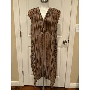 V DE VINSTER Brown Striped Shiva Shift Dress W/ Raw Hems, Size Medium
